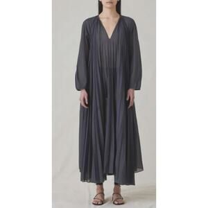 Attersee Sheer Pleated Caftan Dress Size Medium Charcoal Gray Black